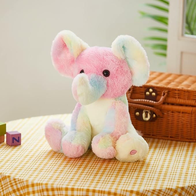 Glow Guards Light up Rainbow Elephant Stuffed Animal,Soft Glowing LED Wildlife Animal Plush Toy with Night Lights &Lullaby,Ideal Gift Birthday Children's Day for Toddler Kids,12''